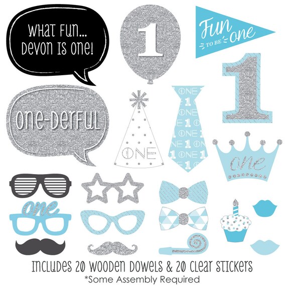 Fun to be One - 1st Birthday Boy Photo Booth Kit - 20 Photobooth Props with Custom Talk Bubble for First Birthday Parties Il_570xn