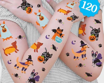 Halloween Pets - Cats and Dogs Party Favor - Birthday Goodie Bag Filler - Halloween Party Temporary Tattoos - Set of 12