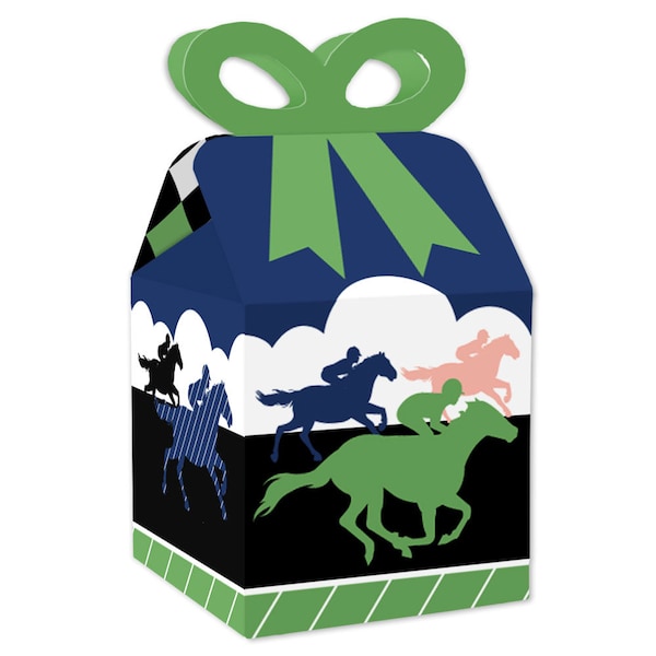 Kentucky Horse Derby - Square Favor Gift Boxes - Horse Race Party Bow Boxes - Set of 12