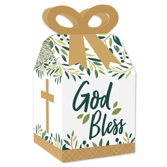 Elegant Cross - Square Favor Gift Boxes - Religious Party Bow Boxes - Set of 12 Il_570xn
