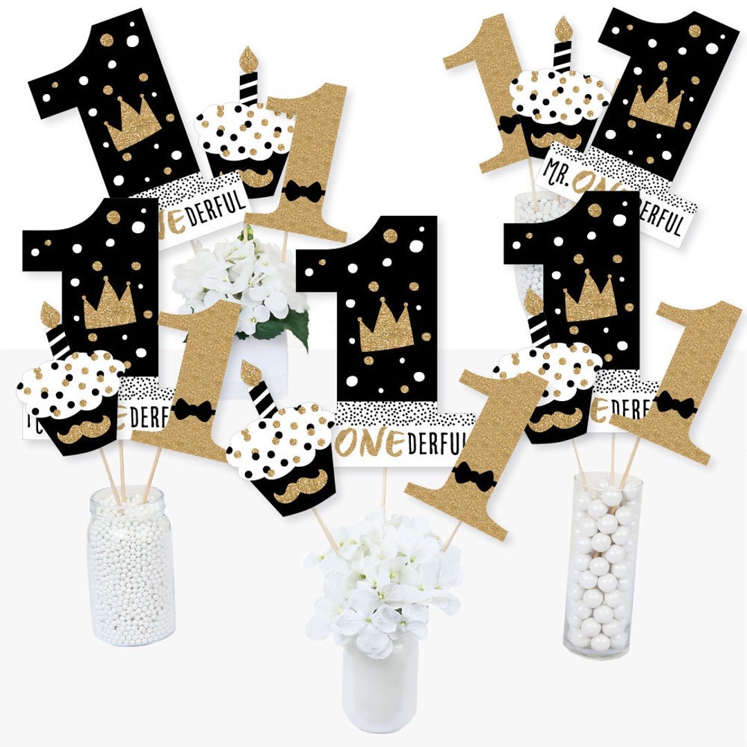 Big Dot Of Happiness 1st Birthday Centerpiece Sticks - Little Miss Onederful Girl Party Decor, Set Of 15 Table Toppers