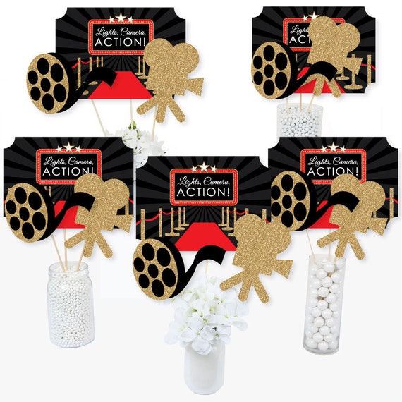 Red Carpet Hollywood Centerpiece Sticks Movie Night Party Table Toppers Red  Carpet Themed Birthday Party Supplies Set of 15 