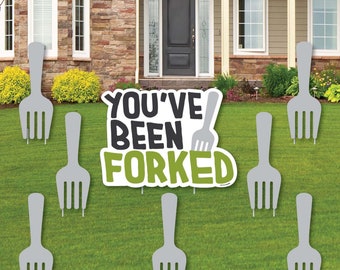 You've Been Forked - Yard Sign and Outdoor Lawn Decorations - Funny Fork Prank Yard Signs - Set of 8