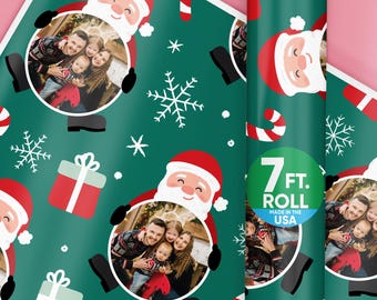 Santa Claus Personalized Photo Christmas Wrapping Paper, Funny Custom Photo Holiday Gift Wrapping Paper Roll, Santa Kids Wrapping Paper