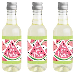 Sweet Watermelon - Mini Wine and Champagne Bottle Label Stickers - Fruit Party Favor Gift for Women and Men - Set of 16