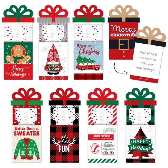 Red and Green Holiday Gnomes - Christmas Party Money and Gift Card Sleeves - Nifty Gifty Card Holders - Set of 8