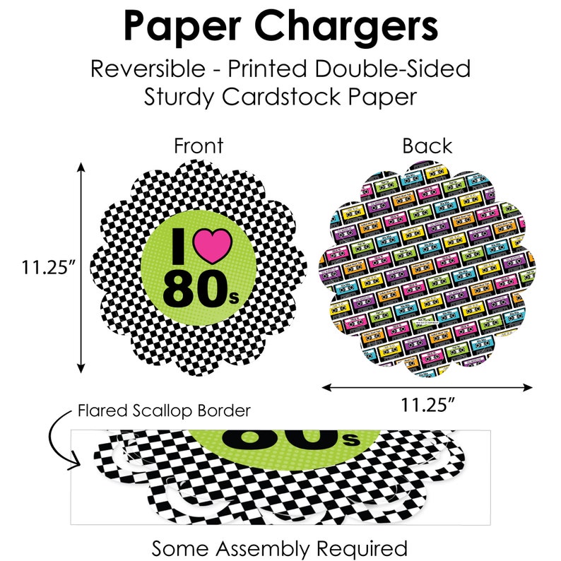 80s Retro Totally 1980s Party Paper Charger and Table Decorations Chargerific Kit Place Setting for 8 image 4