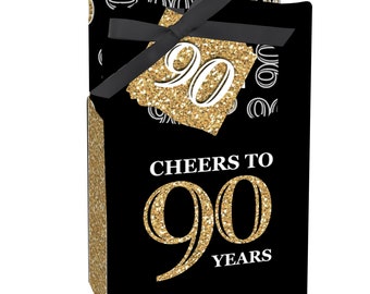 Adult 90th Birthday - Gold - Birthday Party Favor Boxes - Set of 12