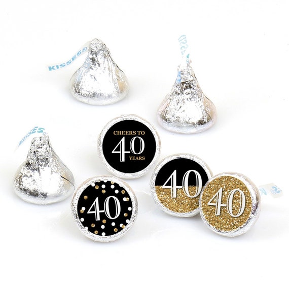Hershey Kiss® Stickers - 40th Birthday - Gold - Round Candy Label Party Favors - Gold Birthday Party - Hershey Kisses Labels - 108 per Sheet Il_570xn
