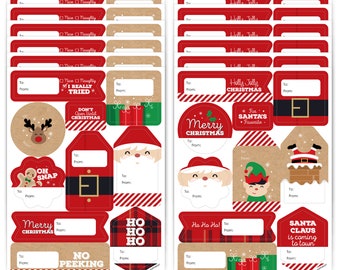Jolly Santa Claus - Assorted Christmas Party Gift Tag Labels - To and From Stickers - 12 Sheets - 120 Stickers