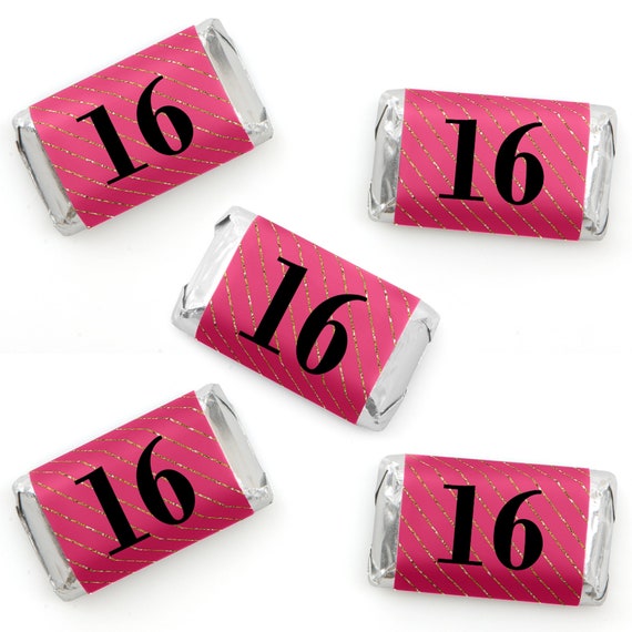 16th Birthday Mini Candy Bar Wrappers - Sweet 16 Hershey® Miniature Candy Bar Sticker Labels - Chic 16th Birthday Party - 40 Ct. Il_570xn