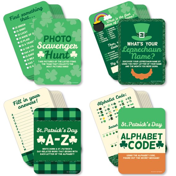 St. Patrick’s Day - 4 Saint Patty’s Day Party Games - 10 Cards Each - Gamerific Bundle Il_570xn