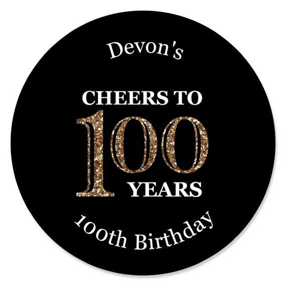 100th Birthday Circle Stickers - Adult 100th Birthday - Gold - Personalized Birthday Party DIY Craft Supplies - 24 Count Il_570xn