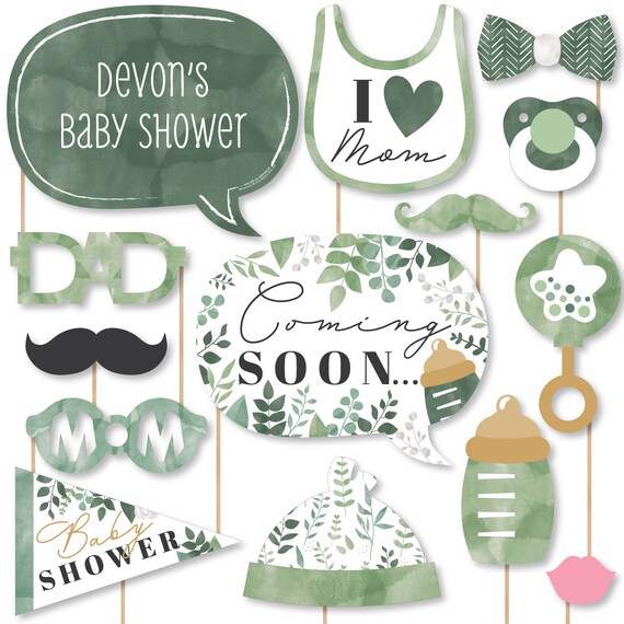 Boho Botanical Baby - Personalized Greenery Baby Shower Photo Booth Props Kit - 20 Count Il_570xn