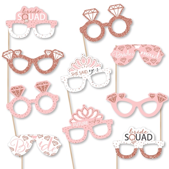 Bride Squad Glasses - Paper Card Stock Rose Gold Bridal Shower or Bachelorette Party Photo Booth Props Kit - 10 Count Il_570xn