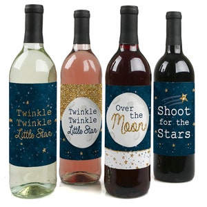 Twinkle Twinkle Little Star Wine Bottle Labels Baby Shower or Birthday Party Wine Gifts for Men and Women Set of 4 Sticker Labels image 1