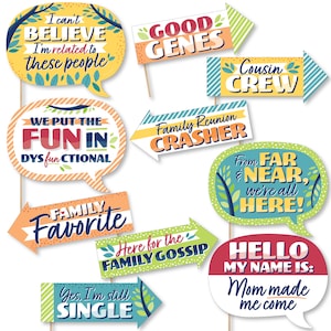Funny Colorful Family Reunion - Family Gathering Party Photo Booth Props Kit - 10 Piece