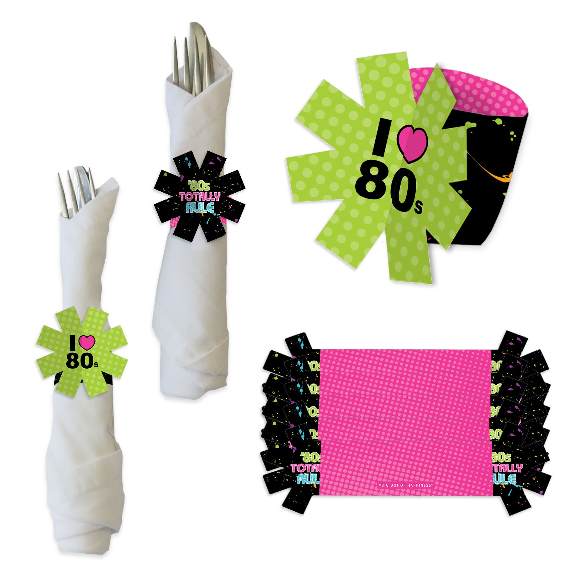 80s Retro Totally 1980s Party Paper Napkin Holder Napkin Rings Set of 24