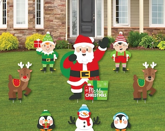 Very Merry Christmas - Yard Sign and Outdoor Lawn Decorations - Holiday Santa Claus Party Yard Signs - Set of 8