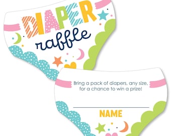 Colorful Baby Shower - Diaper Shaped Raffle Ticket Inserts - Gender Neutral Baby Shower Activities - Diaper Raffle Game - Set of 24