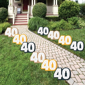 Saludos y cervezas por los 40 años - Decoraciones para césped con forma de cuarenta - Decoraciones para jardín para fiestas de 40 cumpleaños al aire libre - 10 piezas