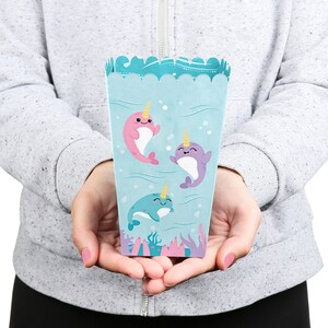 Narwhal Girl Under The Sea Baby Shower or Birthday Party Favor Popcorn Treat Boxes Set of 12 image 4