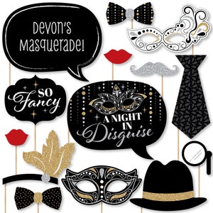 Masquerade - Personalized Venetian Mask Party Photo Booth Props Kit - 20 Count