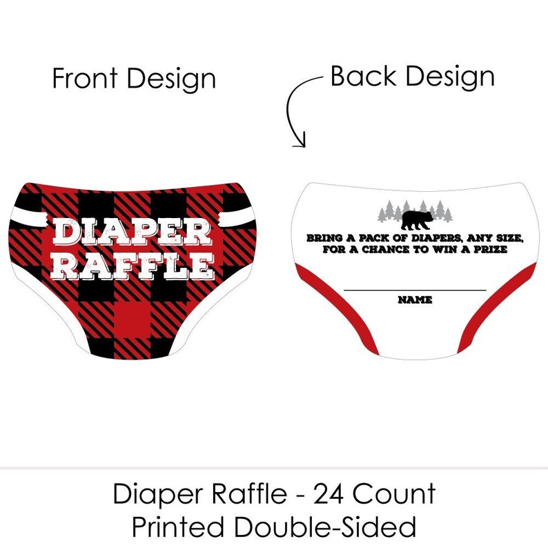 Lumberjack Diaper Raffle Tickets - Buffalo Plaid Baby Shower Game Set Of 24