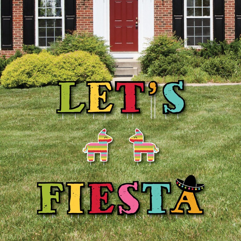 Mexican Fiesta Yard Signs Let/'s Fiesta Yard Sign Outdoor Lawn Decoration Mexican Festival Signs Cinco de mayo Party Lawn Signs