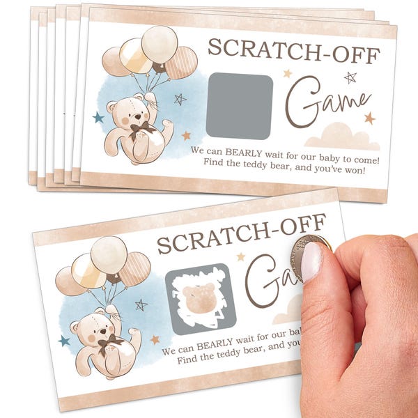 We Can Bearly Wait - Teddy Bear Baby Shower Game Scratch Off Cards - 22 Count