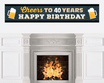 Cheers and Beers to 40 Years - Happy 40th Birthday Decorations Party Banner