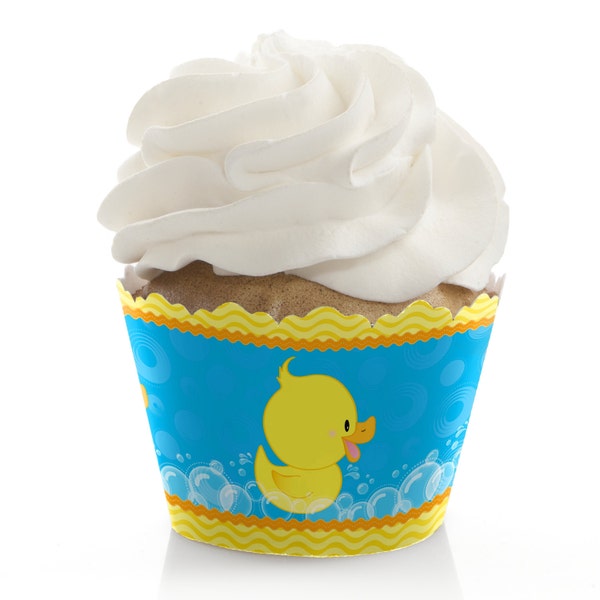 Ducky Duck  - Baby Shower Cupcake Decorations and Supplies - Birthday Party Cupcake Liners - Rubber Ducky Cupcake Wrappers - Set of 12