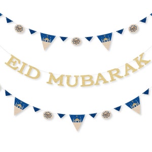 Ramadan - Letter Banner Decoration - 36 Banner Cutouts and No-Mess Real Gold Glitter Eid Mubarak Banner Letters - Happy Eid
