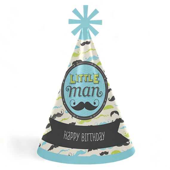 Little Man Mustache Party - Cone Happy Birthday Party Hats for Kids and Adults - Set of 8 (Standard Size) Il_570xn
