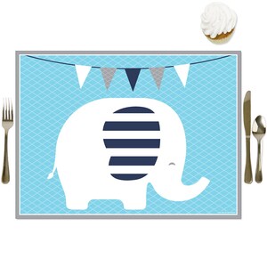 Blue Elephant Party Table Decorations Boy Baby Shower or Birthday Party Placemats Set of 16 image 1