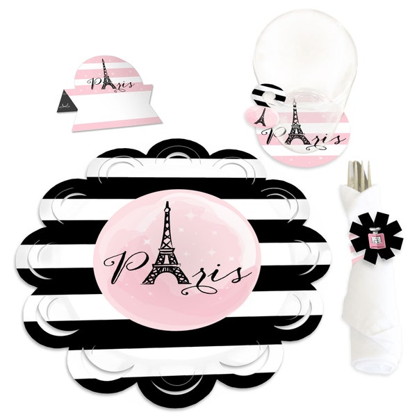 Paris, Ooh La La - Paris Themed Baby Shower or Birthday Party Paper Charger and Table Decorations - Chargerific Kit - Place Setting for 8