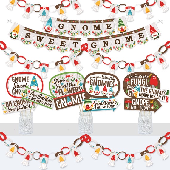 Garden Gnomes Banner and Photo Booth Decorations Forest Gnome Party