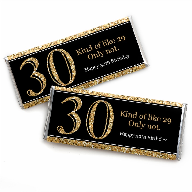 Adult 30th Birthday Birthday Party Favors Gold 30th Birthday Candy Bar Wrappers Set of 24