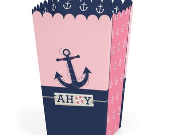 Ahoy - Nautical Girl - Baby Shower or Birthday Party Favor Popcorn Treat Boxes - Set of 12