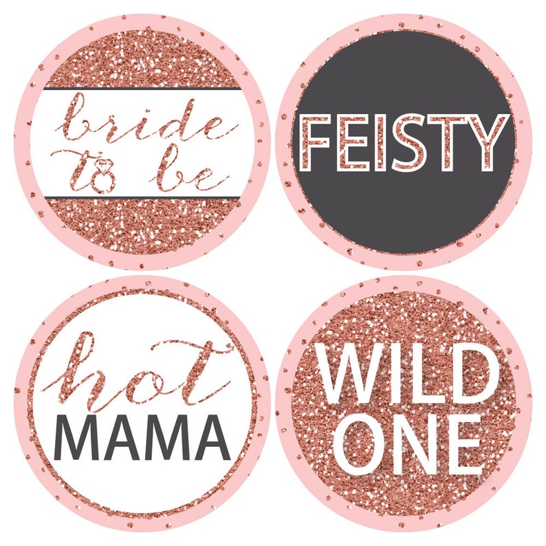 Rose Gold Bridal Shower Badges Name Tag Stickers Rose Gold Bridal Shower or Bachelorette Party Name Badges Bride Squad 12 Ct.