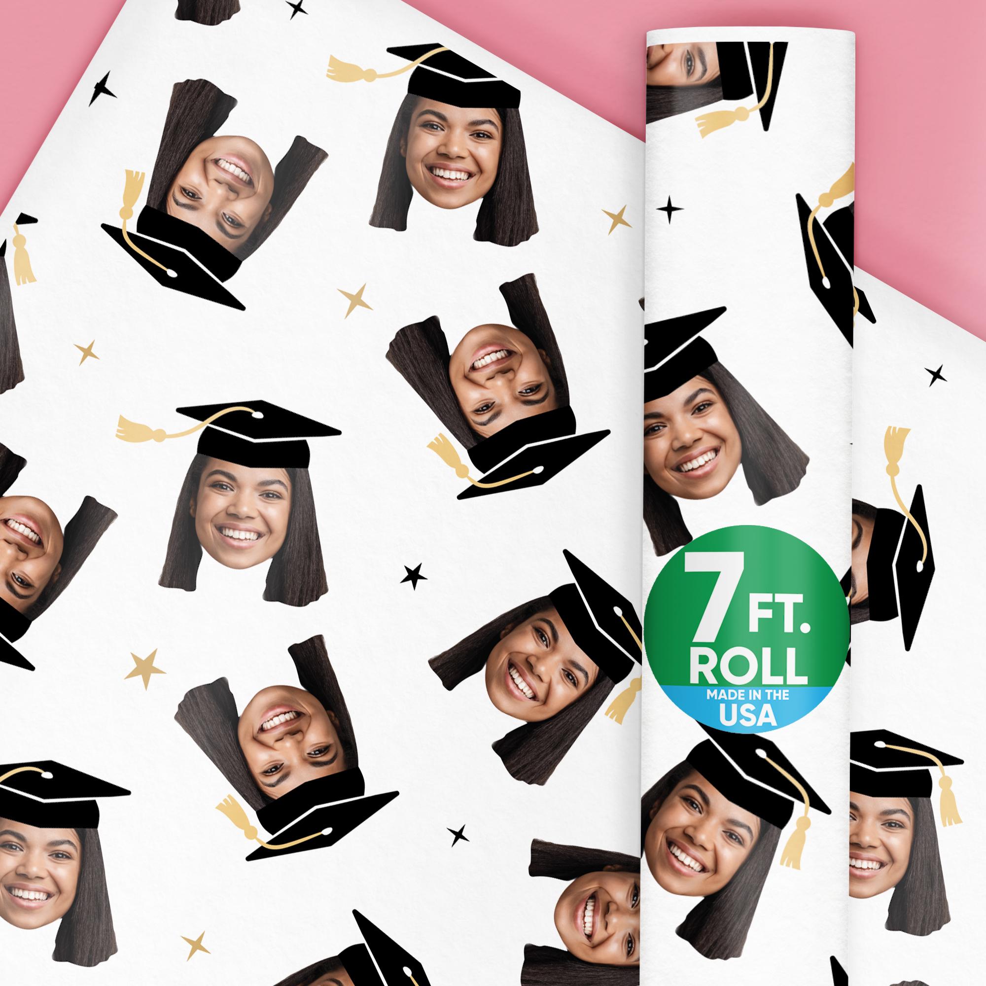 Personalized Photo Graduation Wrapping Paper, Black Cap With Gold ...