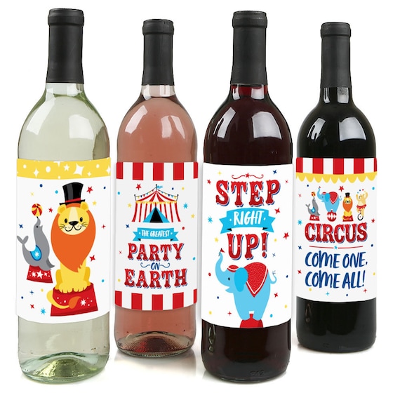Carnival - Step Right Up Circus - Carnival Themed Party Decorations for Women and Men - Wine Bottle Label Stickers - Set of 4 Il_570xn