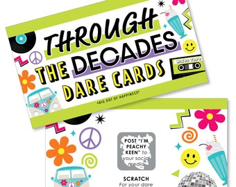 Through the Decades - 50s, 60s, 70s, 80s, and 90s Party Game Scratch Off Dare Cards - 22 Count