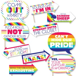 Funny Love is Love - Pride Rainbow Party Photo Booth Props Kit - 10 Piece