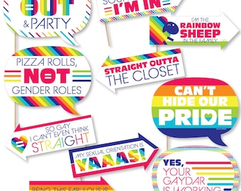 Funny Love is Love - Pride Rainbow Party Photo Booth Props Kit - 10 Piece