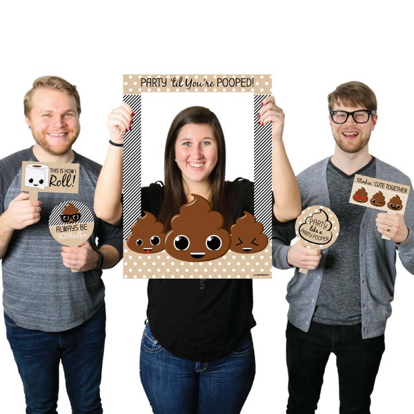 Party 'Til You're Pooped - Poop Emoji Party Selfie Photo Booth Picture Frame & Props - Printed on Sturdy Material