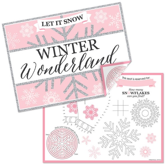 Pink Winter Wonderland - Paper Holiday Snowflake Birthday Party and Baby Shower Coloring Sheets - Activity Placemats - Set of 16 Il_570xn