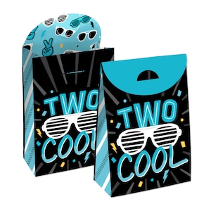 Two Cool - Boy - Blue 2nd Birthday Party Gift Favor Bags - Party Goodie Boxes - Set of 12