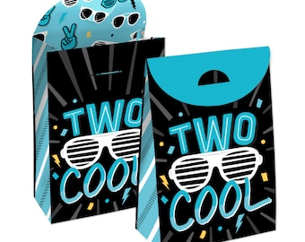 Two Cool - Boy - Blue 2nd Birthday Party Gift Favor Bags - Party Goodie Boxes - Set of 12