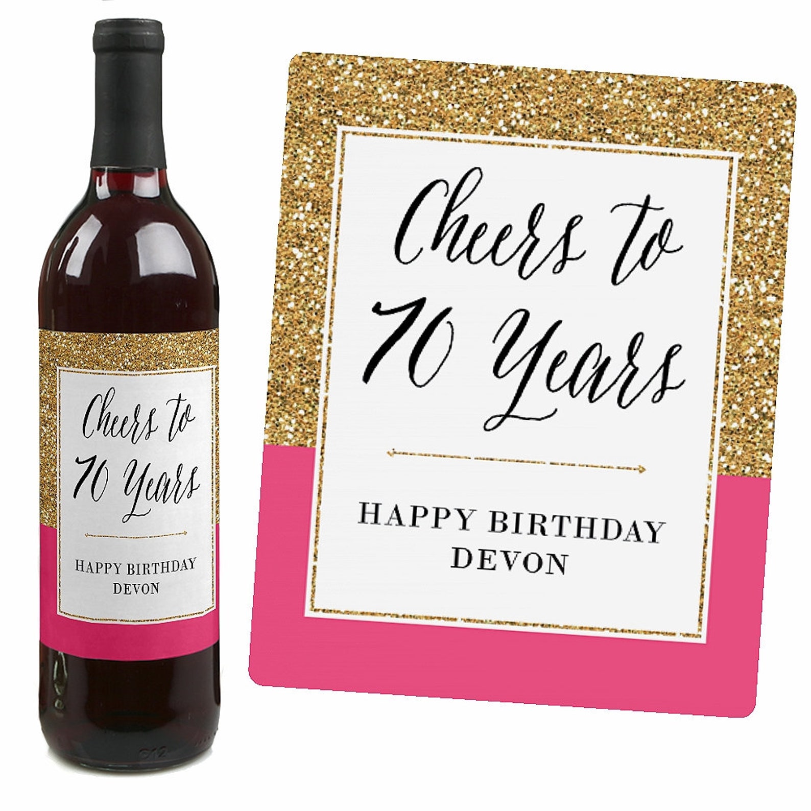 70th Birthday Wine Bottle Labels Chic 70th Birthday Party Etsy